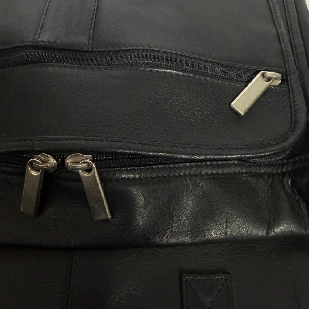 Unbranded Black Genuine Leather Laptop Backpack Briefcase Convertible Travel Bag